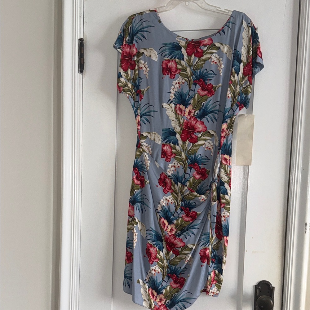 Floral Print Dress with Red and Blue Accents